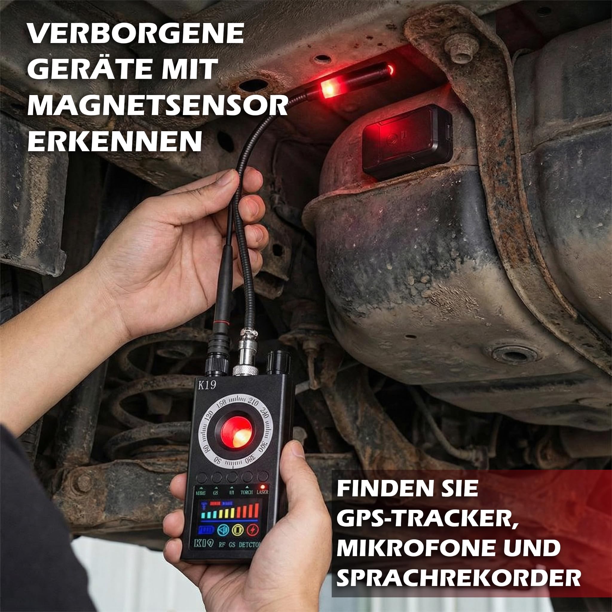 Wanzen Detektor Anti-Spy mit eBook Vollständiger Leitfaden – RF Scanner für Versteckte Kamera, GPS Tracker & Abhörgeräte, Signal Detektor Portabel für Hotel Büro Zuhause Datenschutz