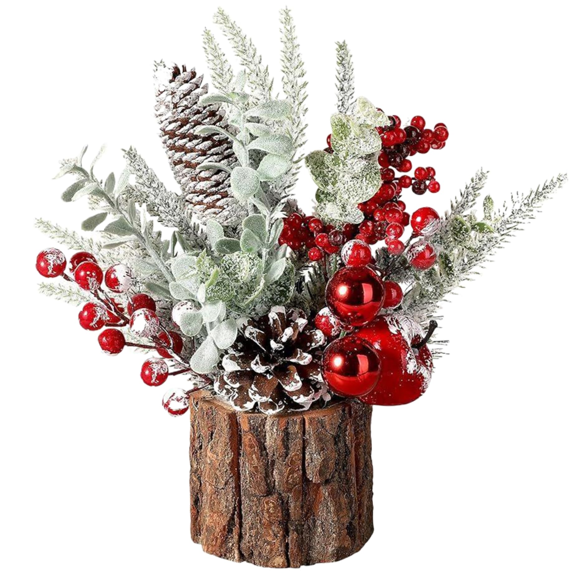 11" Artificial Tabletop Christmas Tree, Red Berry Pine Cone Centerpiece for Fireplace Mantel