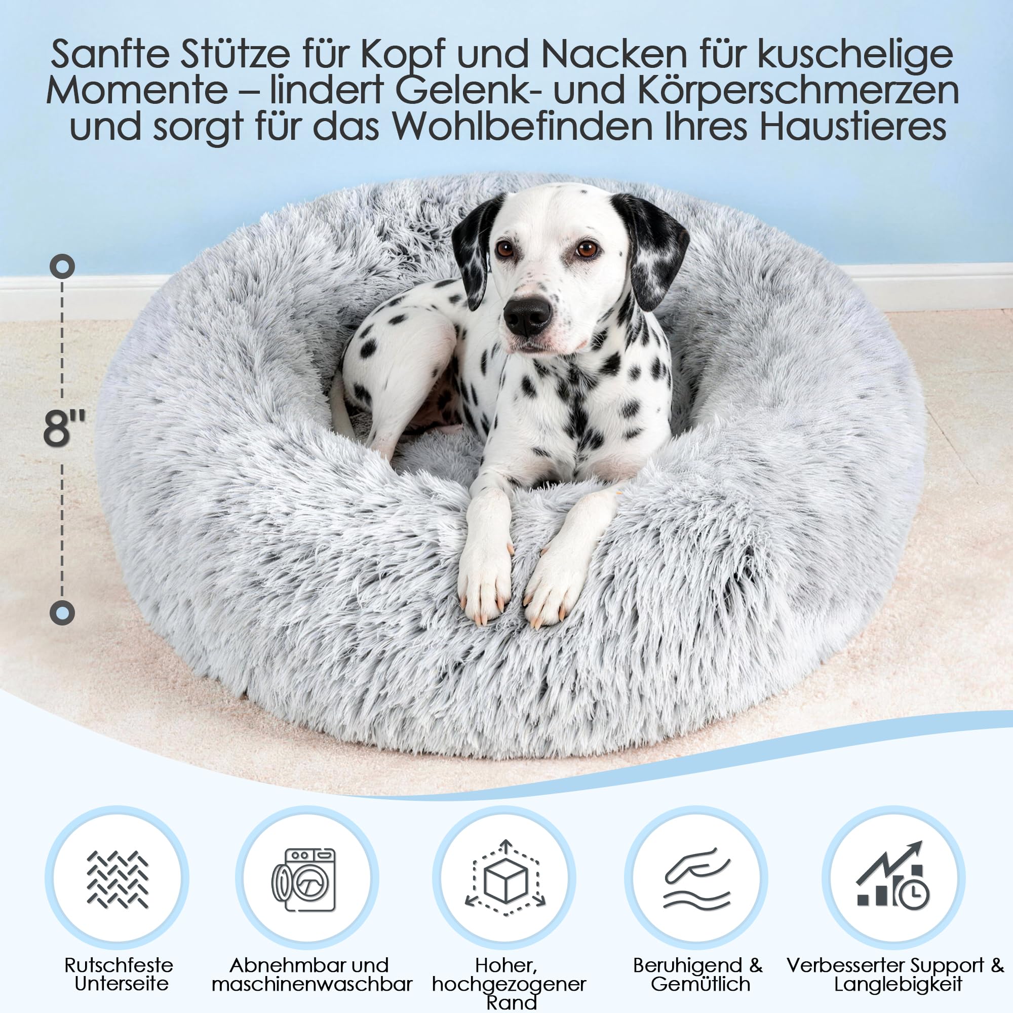 Orthopädisches Hundebett Rund,Abnehmbar,Formstabil Füllwatte,80CM