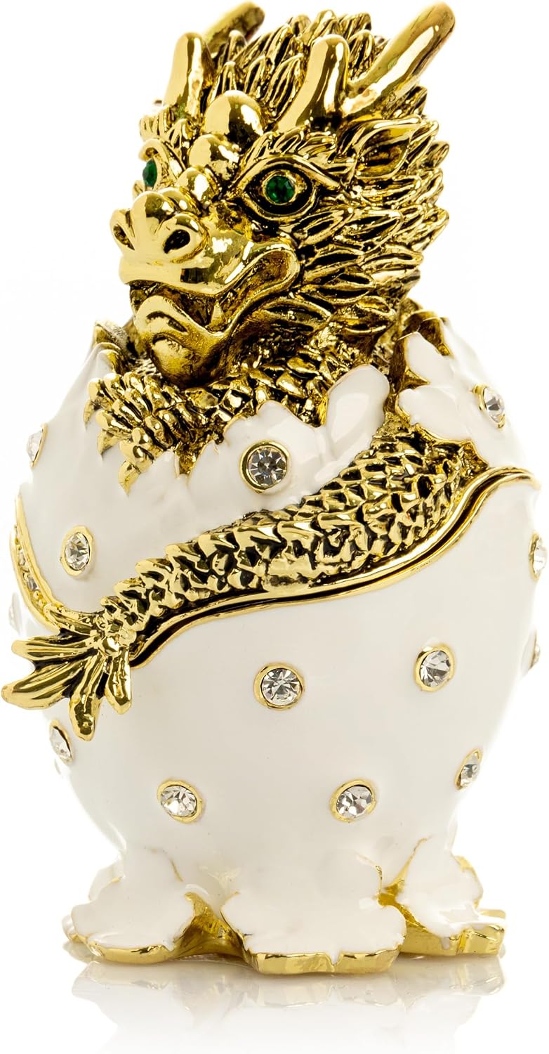 Keren Kopal Golden Dragon white egg Trinket Box