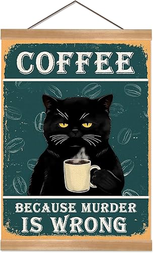 ZTGDA Arte de pared vintage de barra de café, póster de lienzo de lino retro con marco de madera, decoración rústica de cafetería para cafetería,