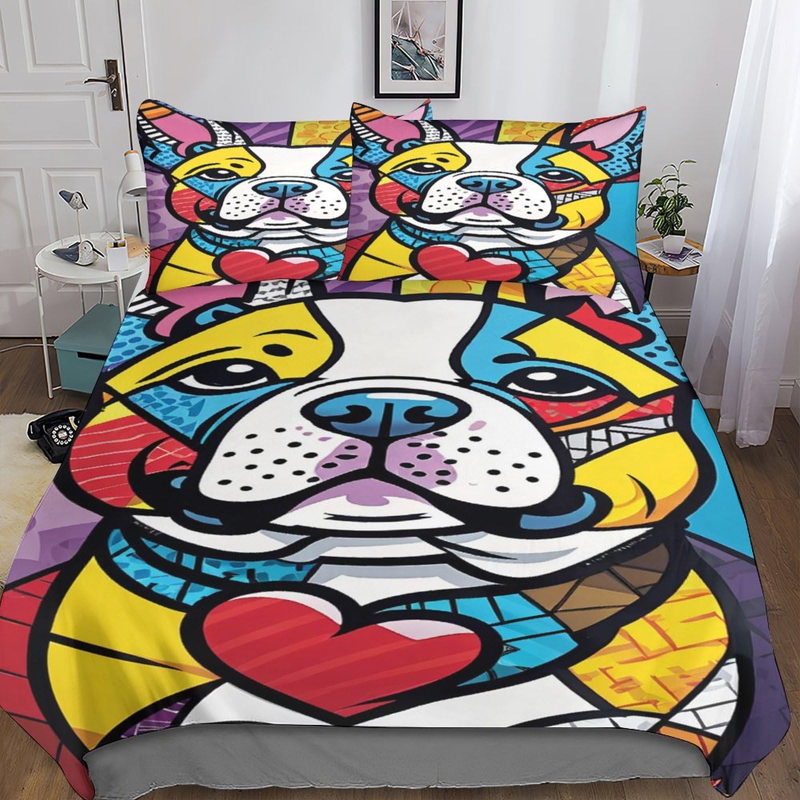 Torodog francés Ropa De Cama 3D Funda Nórdica Funda De Almohada Impresión Moda Bedding para Niño Adolescentes Chico King（220x240cm）