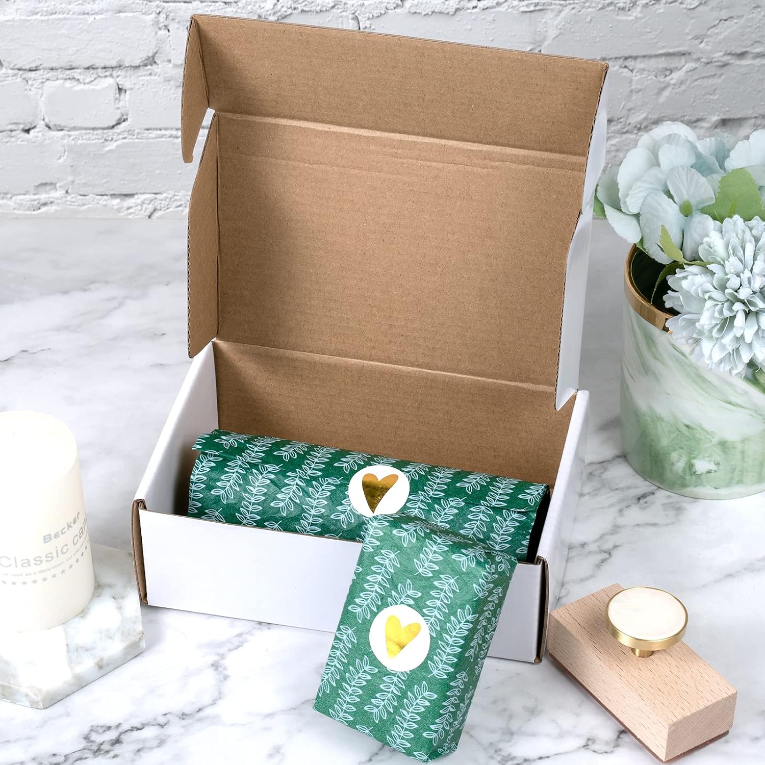 RUSPEPA Recyclable Corrugated Box Mailers - 6" x 4" x 2" - Cardboard Box Perfect for Shipping Small - 50 Pack - White Hello