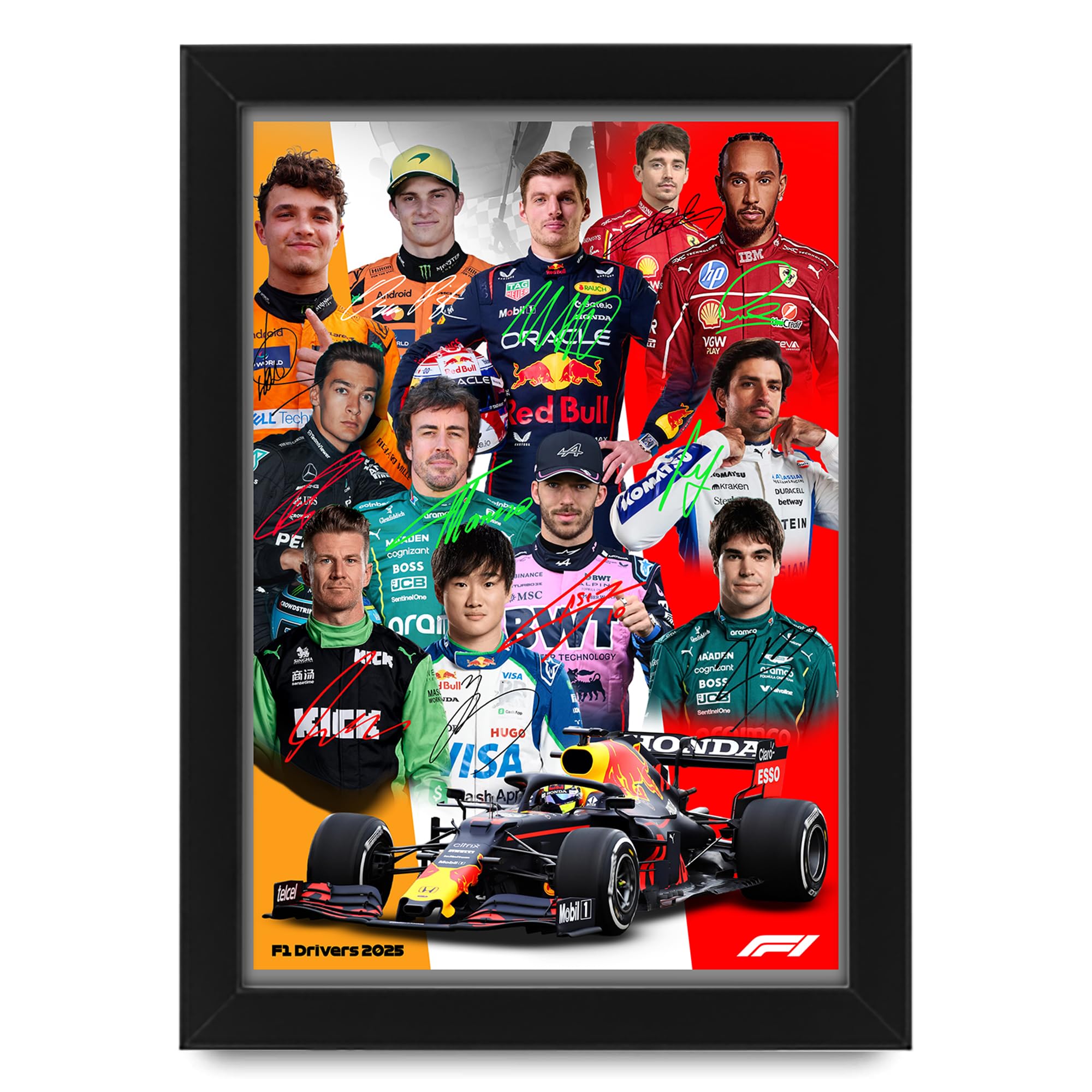 Formula 1 Grand Prix Season 2025 Top 12 Drivers Signed Poster