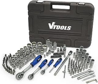 VTOOLS 171 PC 1/2", 1/4", & 3/8" Ratchet & Socket Tool Set in Portable Case - Includes Extension Bars, Universal Joint, Deep Socket, Sliding Bar & Bits - VT5106