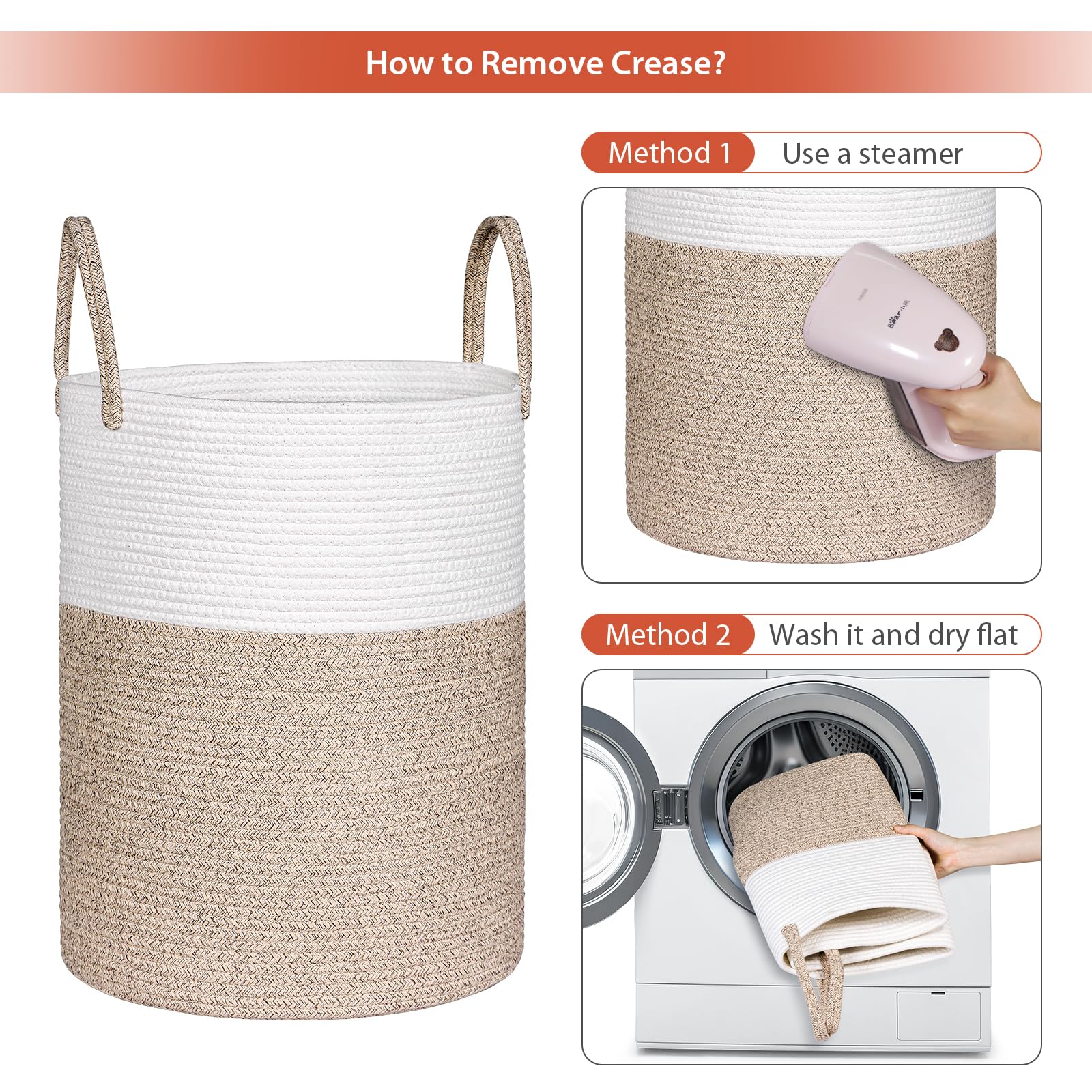 Univivi Extra Large Laundry Basket, 58L Foldable Blanket Baskets, Woven Storage Baskets with Sturdy Handle - Image 4