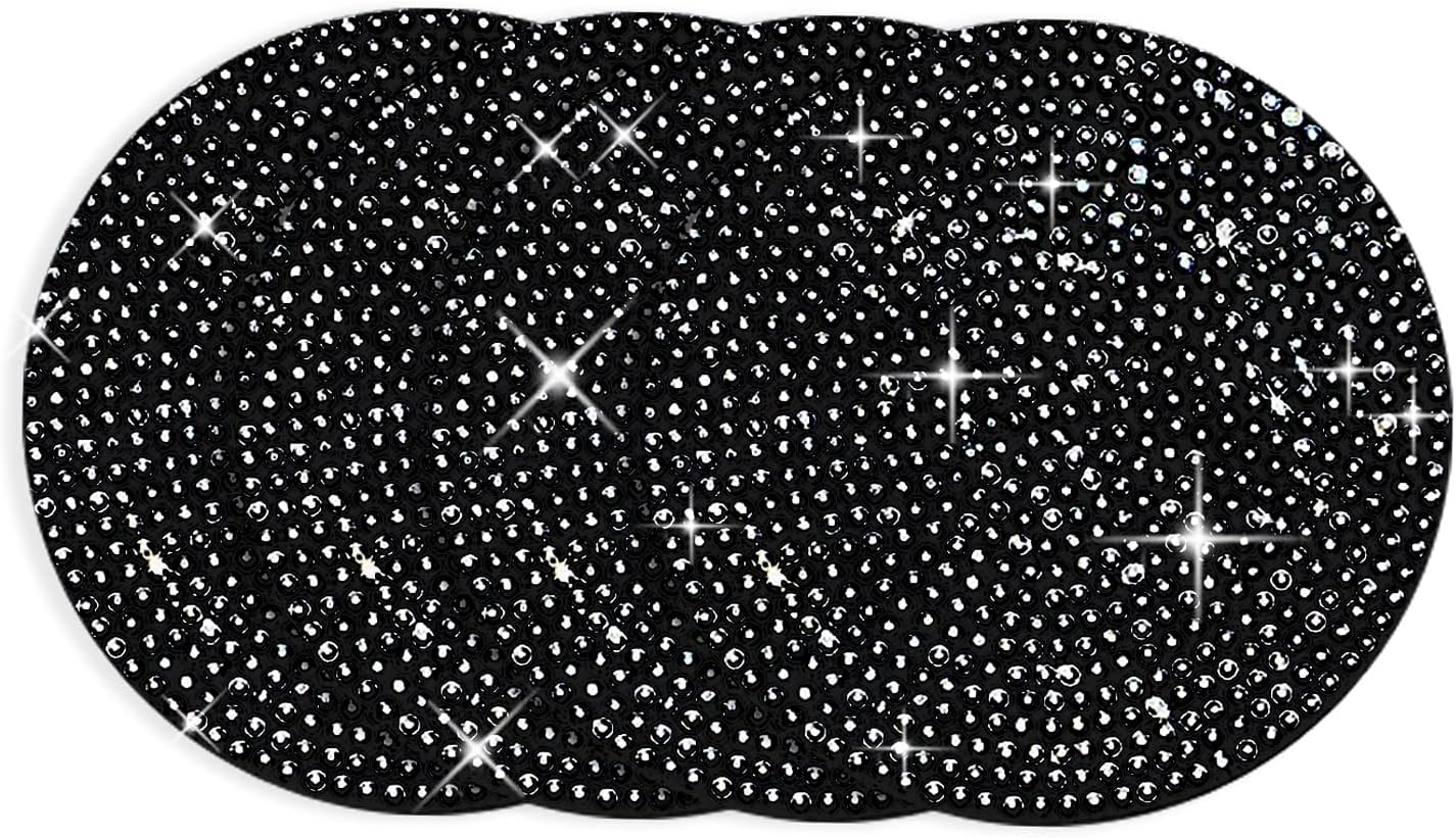 4pcs Bling Cup Holder Insert Coaster- 2.75 inch Silicone Anti-Slip Shockproof, Universal Fashion Car Interior Accessories for Women (Black)