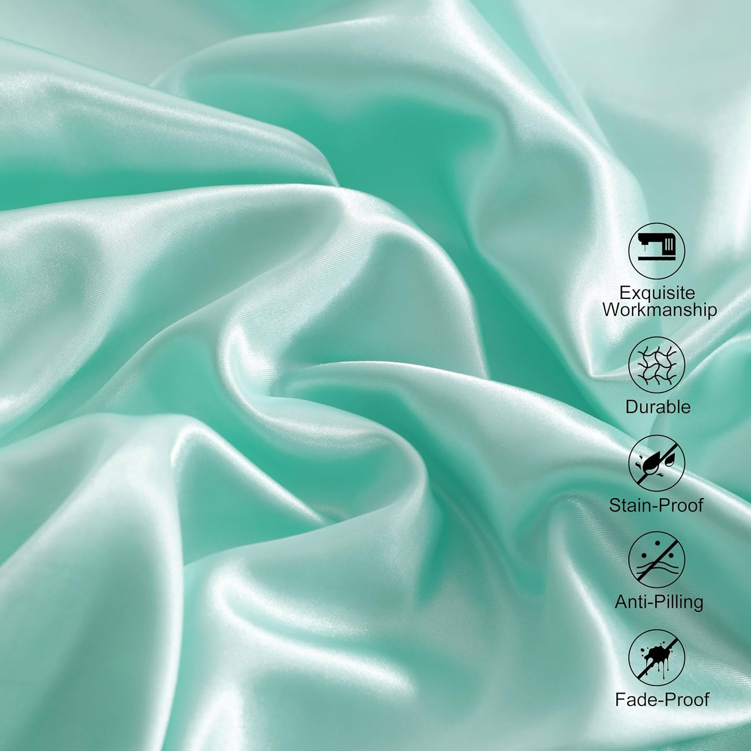 King Mint Green Satin Sheet Set - Luxury Soft Silky Bed Sheets Set for Hair and Skin, 4 Pieces Bed Set with 15" Deep Pocket Fitted Sheet, Flat Sheet & 2 Pillowcase, Non-Fading Wrinkle Resistant