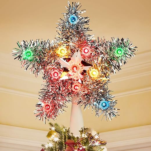 Tinsel Wreath Tree Topper with 10 Mini Lights