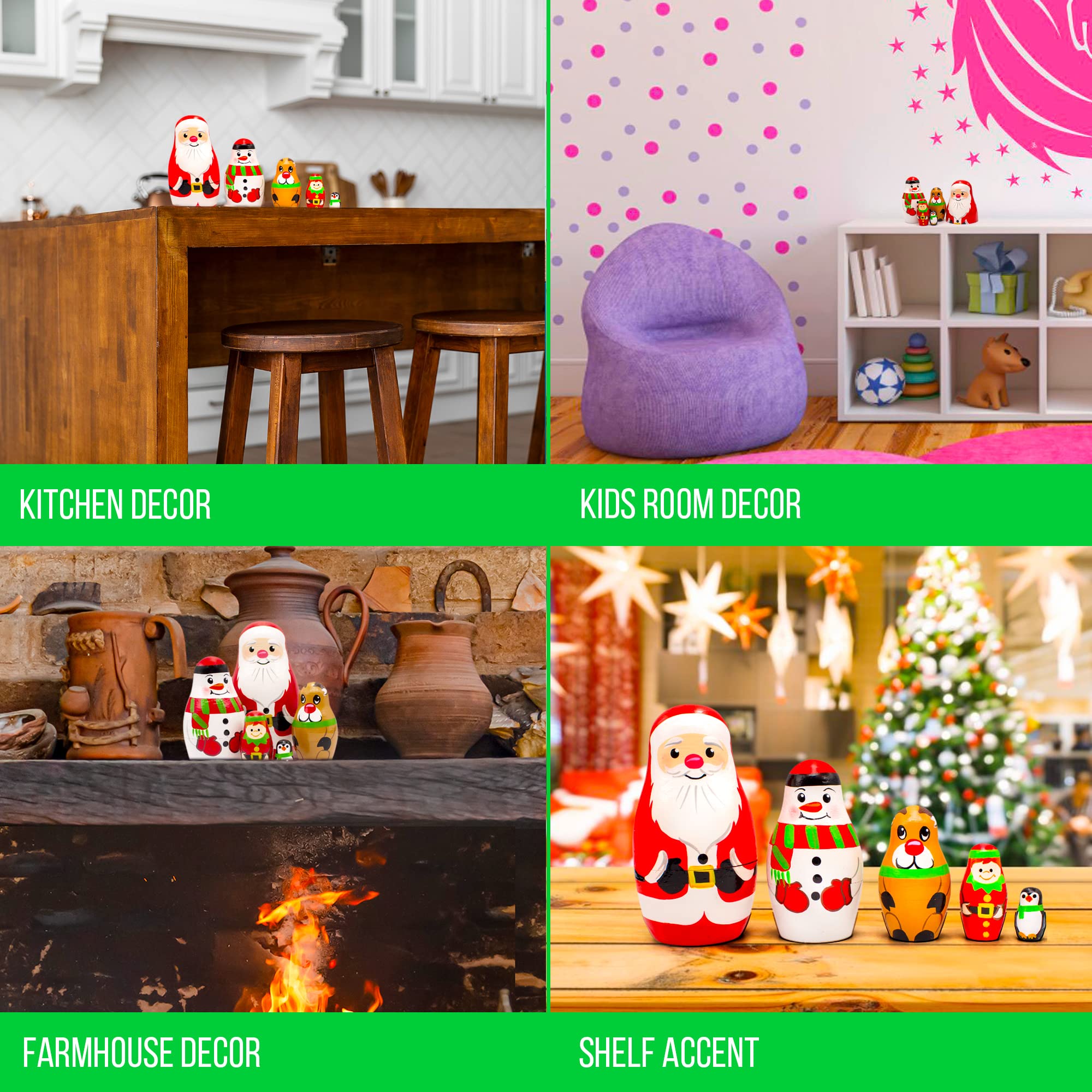 AEVVV Lot de 5 poupées russes gigognes de Noël – Décorations de Noël Père Noël, bonhomme de neige, cerf, elfe, pingouin AEVVV Lot de 5 poupées russes gigognes de Noël – Décorations de Noël Père Noël, bonhomme de neige, cerf, elfe, pingouin