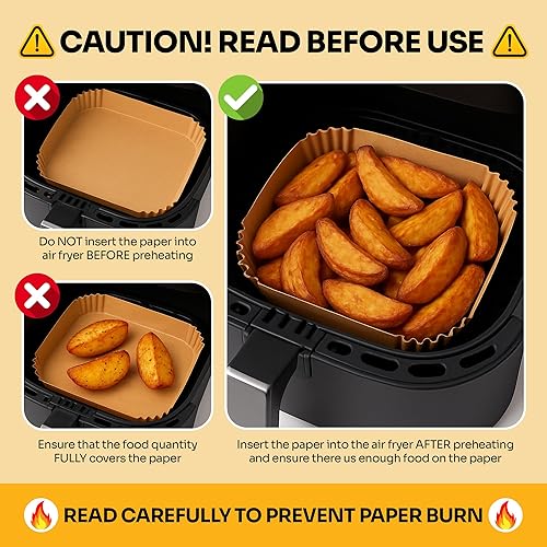 Miniatura 4 de Mindful Design Forros de papel para freidora de aire, 125 piezas de papel pergamino, forro desechable para freidora de aire para microondas, forros