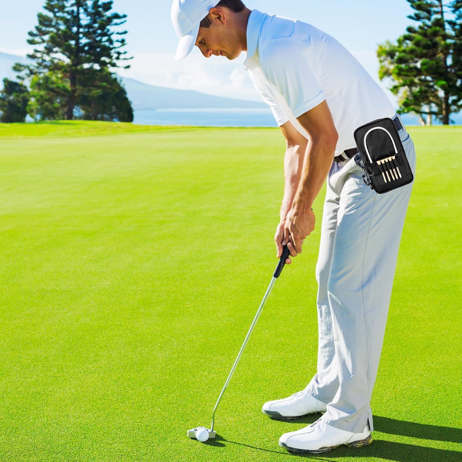 Golf Ball Bag Valuables Pouch,Golf Tee Bag Pouch Accessories with Detachable Carabiner Large Capacity Multiple Compartments can Store 12-15 Balls,Tees,Gloves,Mobile Phone and Keys - Image 6