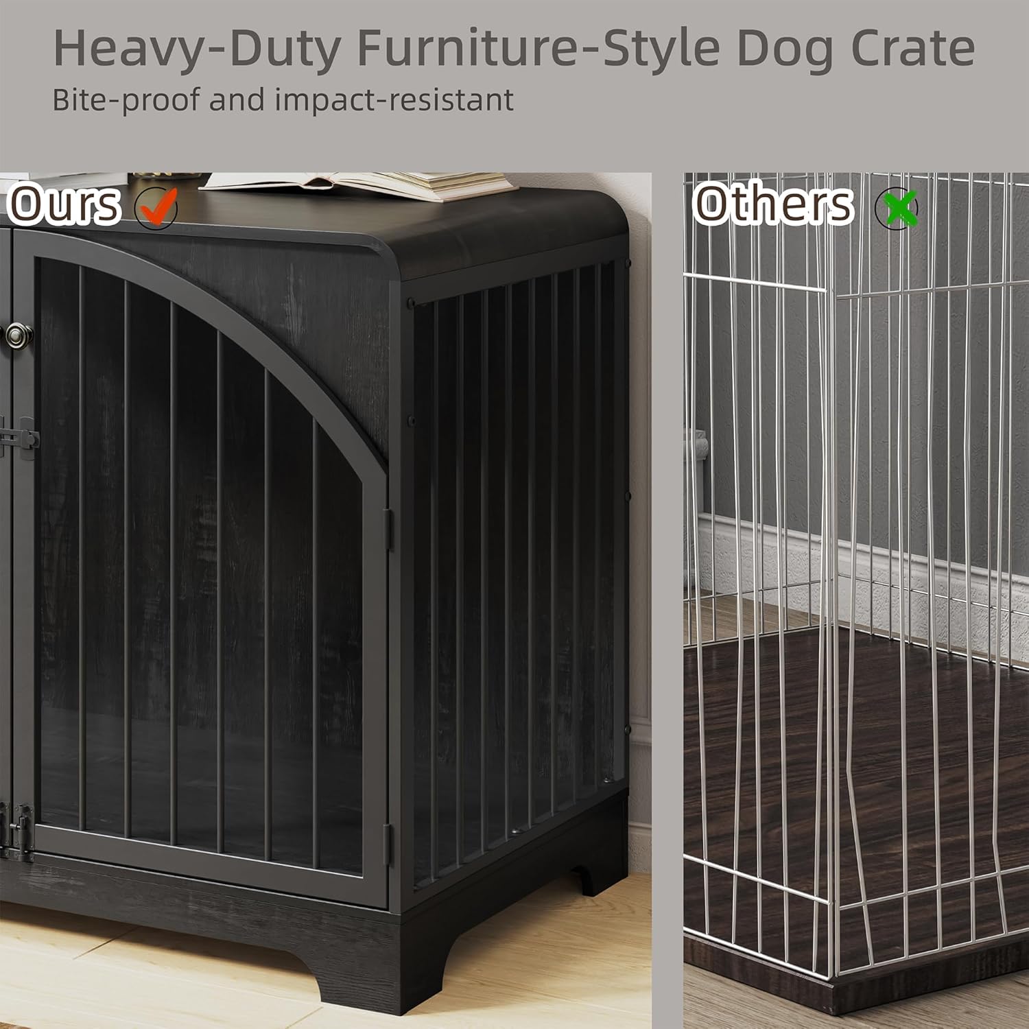 40" Farmhouse Dog Crate Furniture for Large/Medium Dogs, Decorative Pet House End Table, Wooden Dog Kennel Furniture Indoor, Black