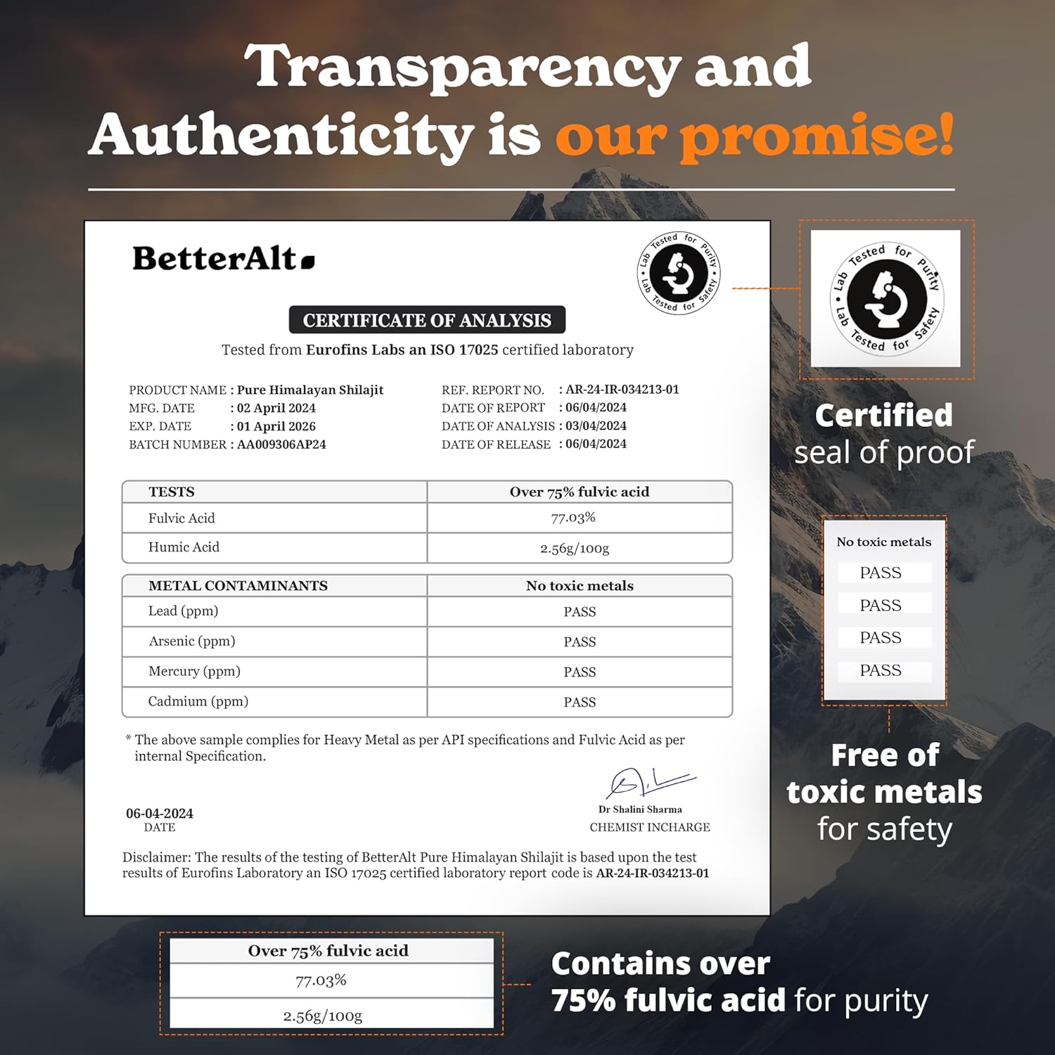 Better Alt Pure Himalayan Shilajit Resin Pack of 1 High Potency Gold Grade 75 Servings for Energy Boost & Immune Support, 85+ Trace Minerals, 75%+ Fulvic Acid, with Lab Test Report,400 mg - Image 5