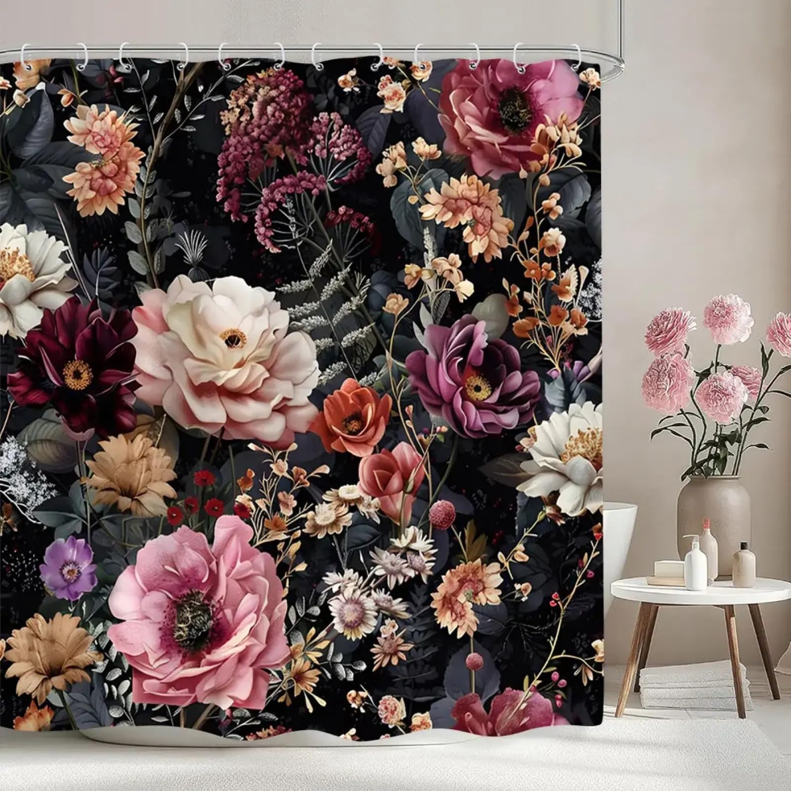Rideau de douche à fleurs vintage au design d'artiste pour décoration de salle de bain haut de gamme