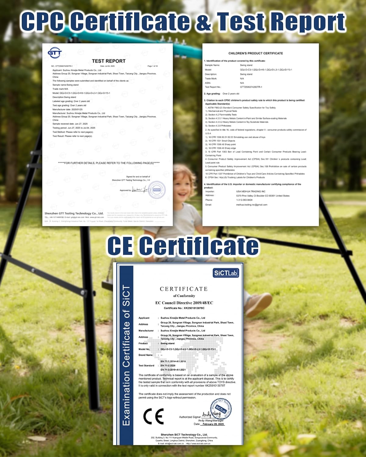 Porch Swing Stand Frame for Both Kids and Adults,440Lbs Heavy-Duty Metal A-Frame for Swing Sets for Backyard (Frame Only) (Blue)