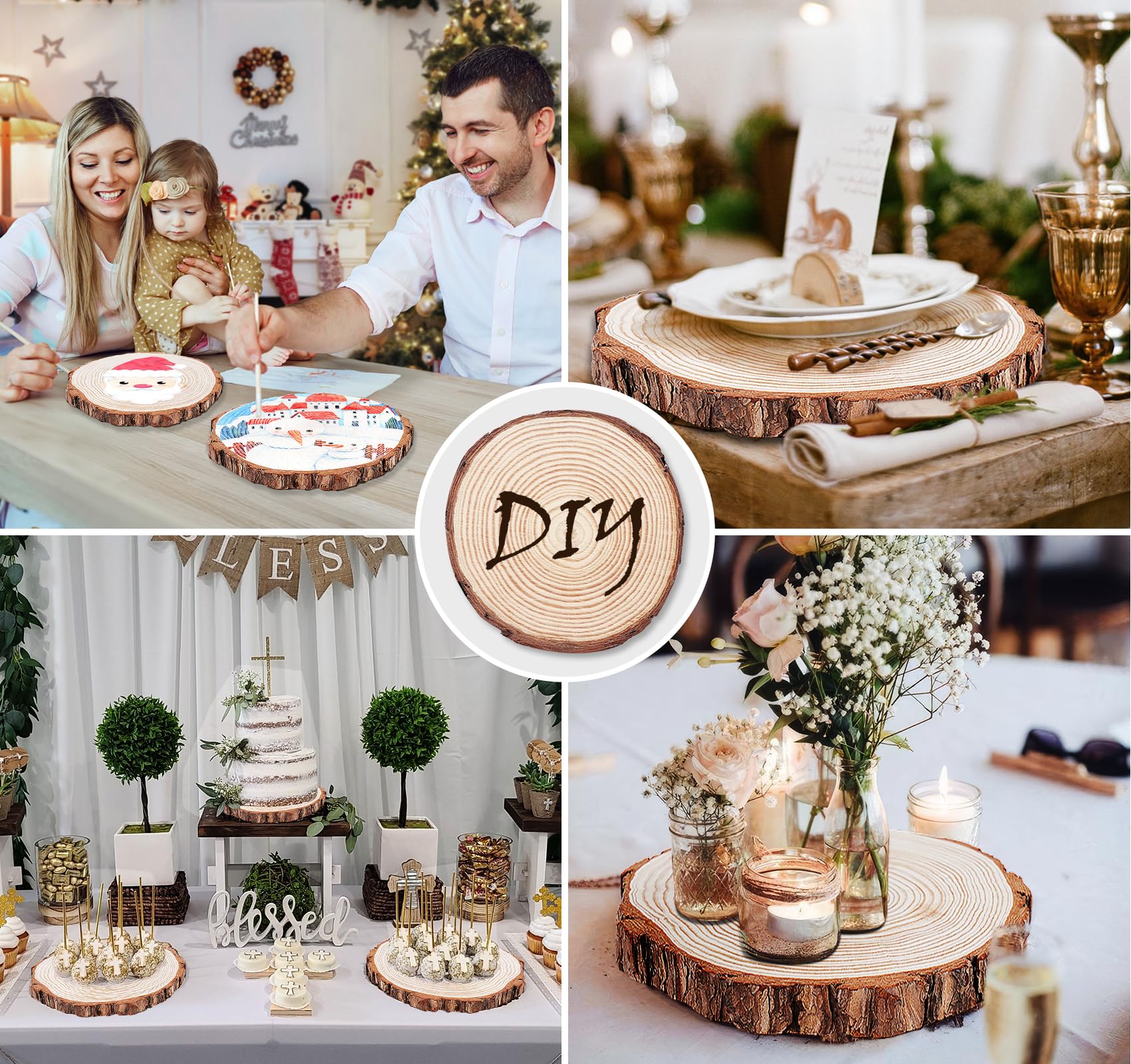 16er Set Holzscheiben 20 cm Durchmesser, Baumscheiben Naturholz mit Rinde, 15 mm Dick, Runde Holzscheiben zum Basteln, Ungebohrt für DIY, Lasergravur, Hochzeit, Tischdeko & Holzscheiben Deko