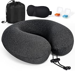 Kulamo Nackenkissen Flugzeug, Reisekissen 100% Memory Foam, Nackenhörnchen Erwachsene, Nackenkissen Reise mit 3D-Schlafmaske, Ohrstöpsel, Tasche Ideal Für Reisen Mit Flugzeug, Auto, Zug