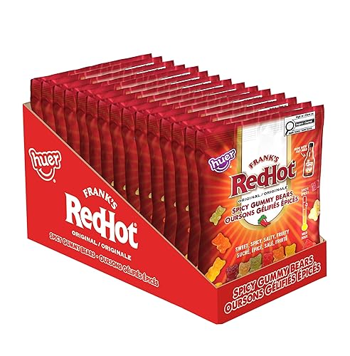 Huer - Frank's RedHot Original Spicy Gummy Bears 15 Pack - Sweet, Spicy, Salty, Fruity Candy - 6 Flavours - A Fiery Twist on Classic Gummies - 100g Bag (Pack of 15) - 100g Bags (Pack of 15)