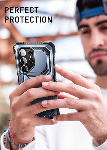 Miniatura 7 de i-Blason Funda para Samsung Galaxy S23 Ultra con soporte, 2 marcos frontales, protector de pantalla integrado, funda de clip para cinturón, funda