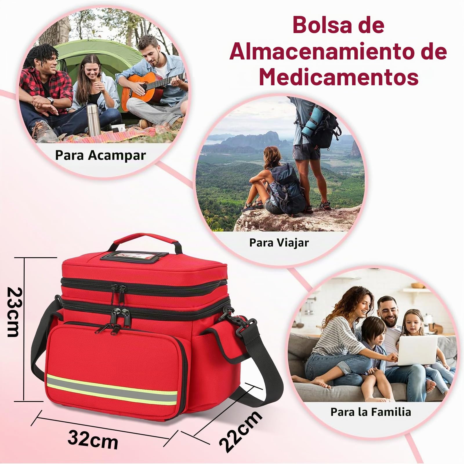 Botiquin de Primeros Auxilios Vacía, Bolsa Botiquin Viaje de Emergencia, Bolso Enfermera, Maletin Medico, Correa Hombro, Clasificado de Doble Capa, para Hogar Oficina Escuela Coche, Rojo