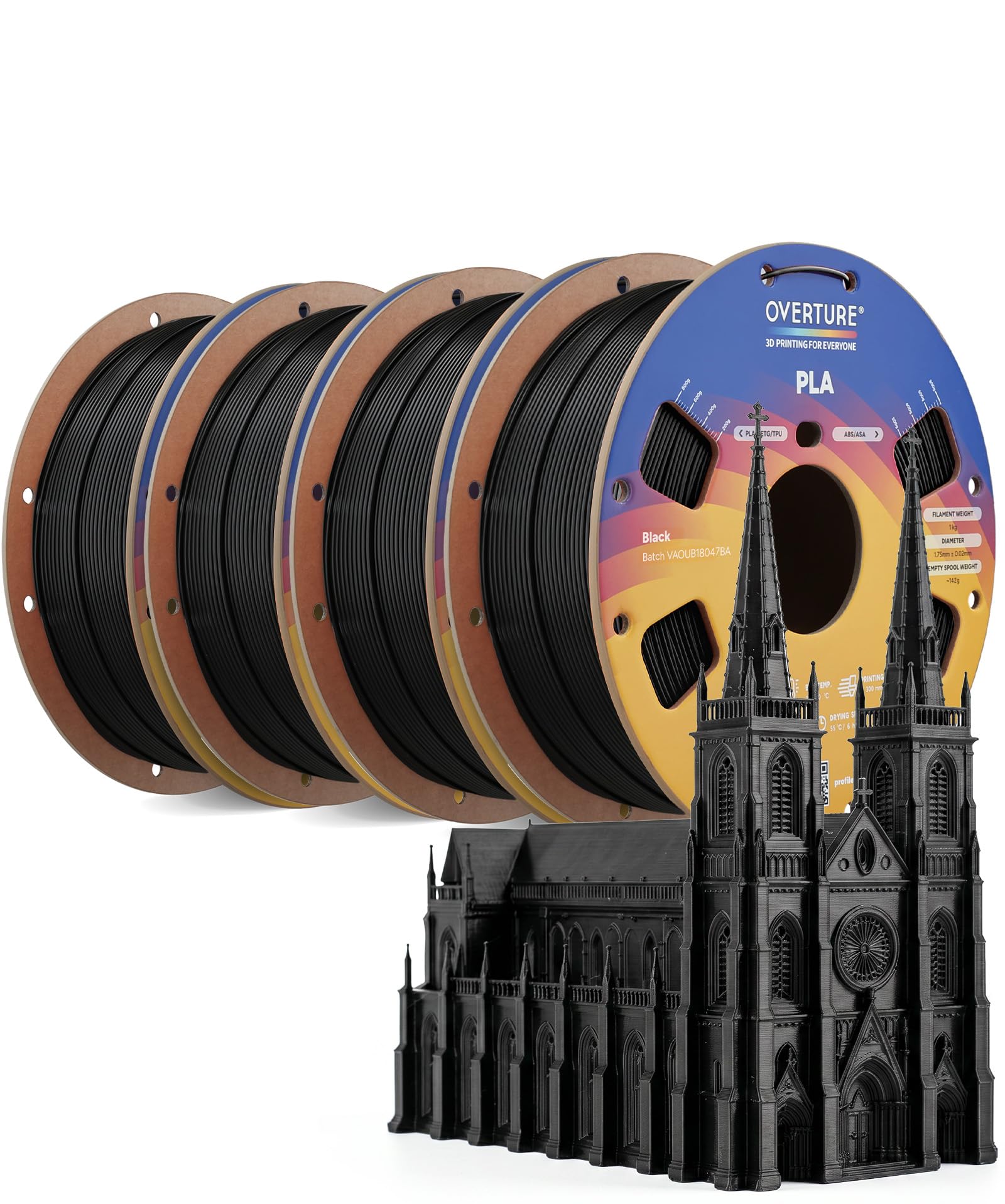 OVERTURE 4KG Bundle High Speed PLA Filament 1.75mm, 3D Printer Filament
