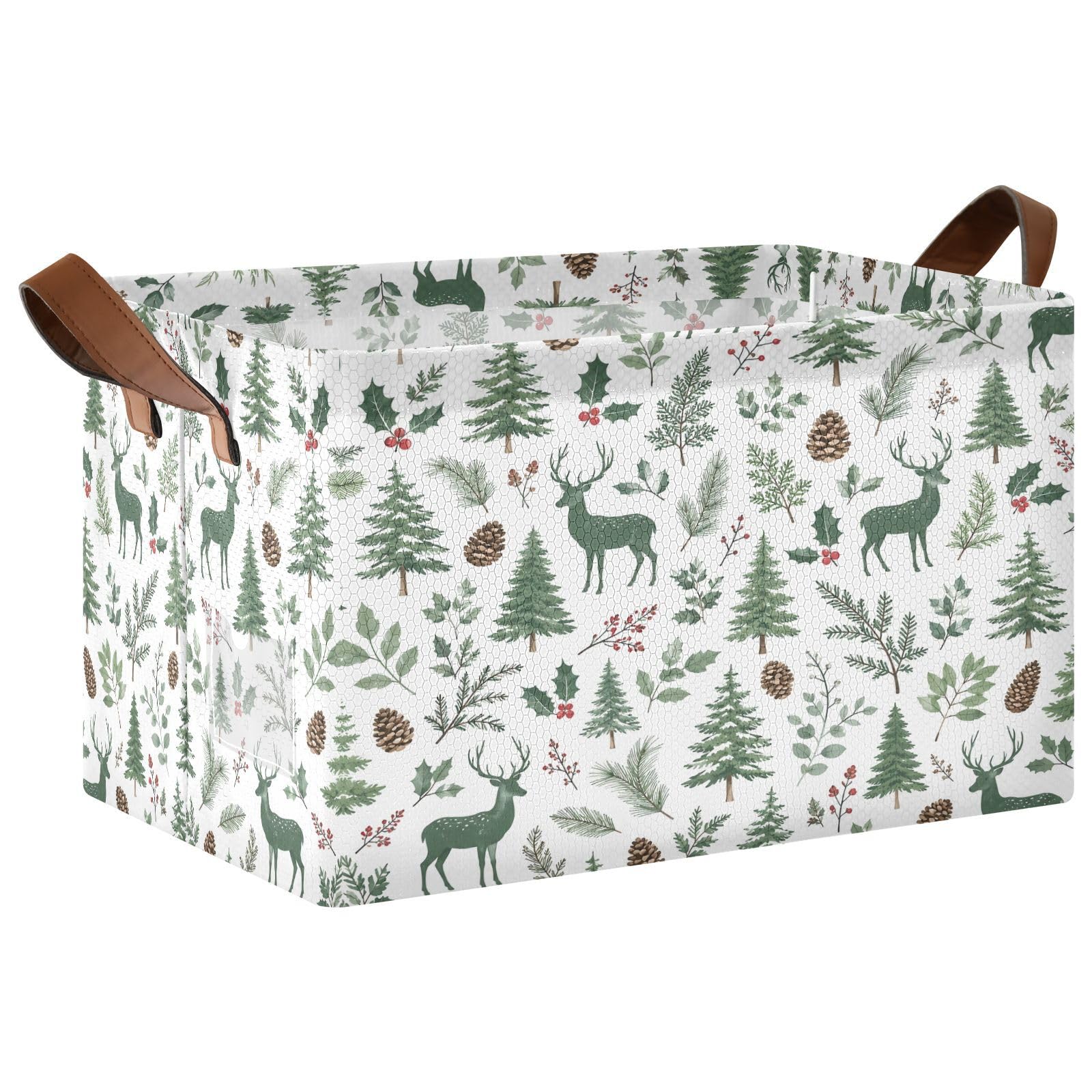Ewusp Deer Tree Storage Basket with Handles Waterproof Collapsible Storage Bin Closet Organiser Dog Toy Basket for Bedroom Nursery Office Home Organizing