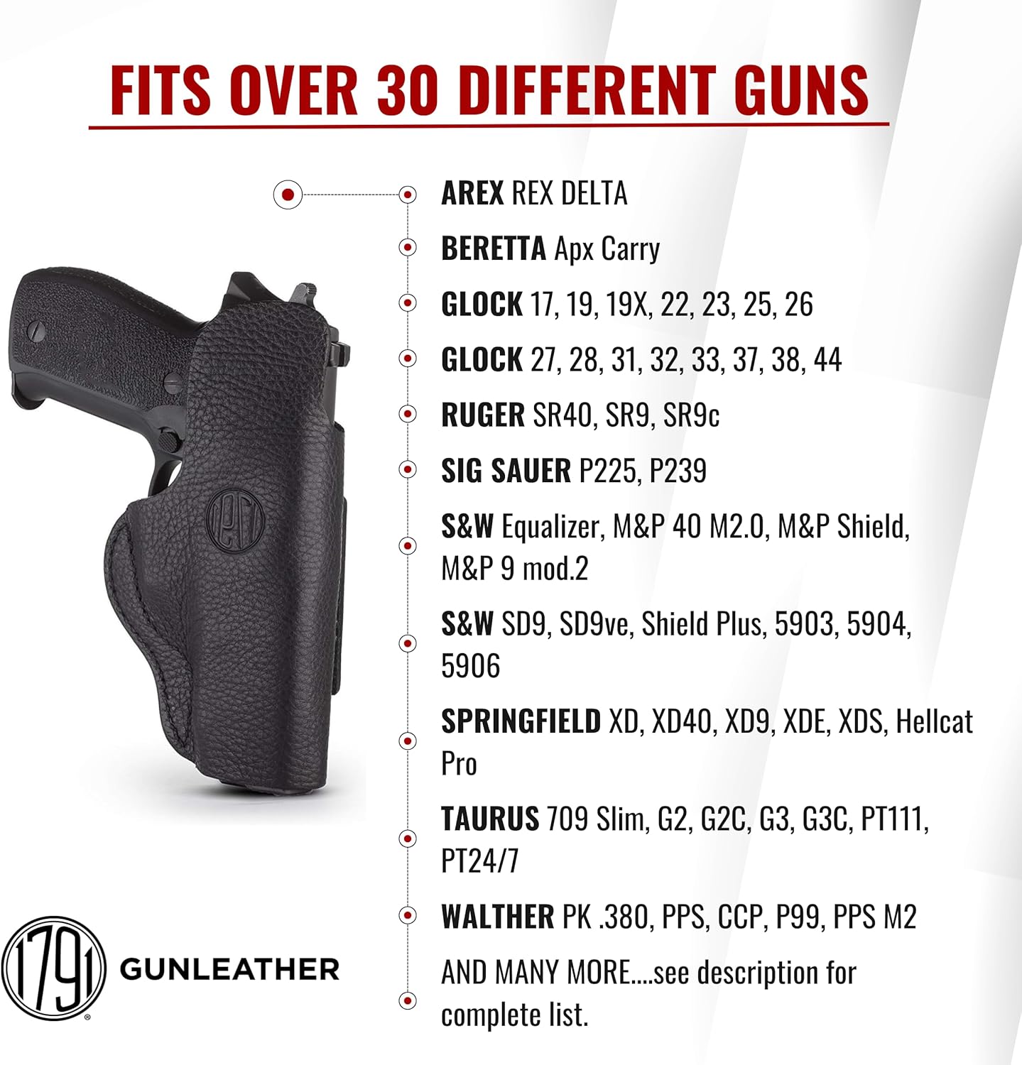1791 GunLeather Premium Leather P226 Holster - IWB CCW Leather Gun Holster - Right Handed - Fits Sig P226, P229, P228, P239, P220