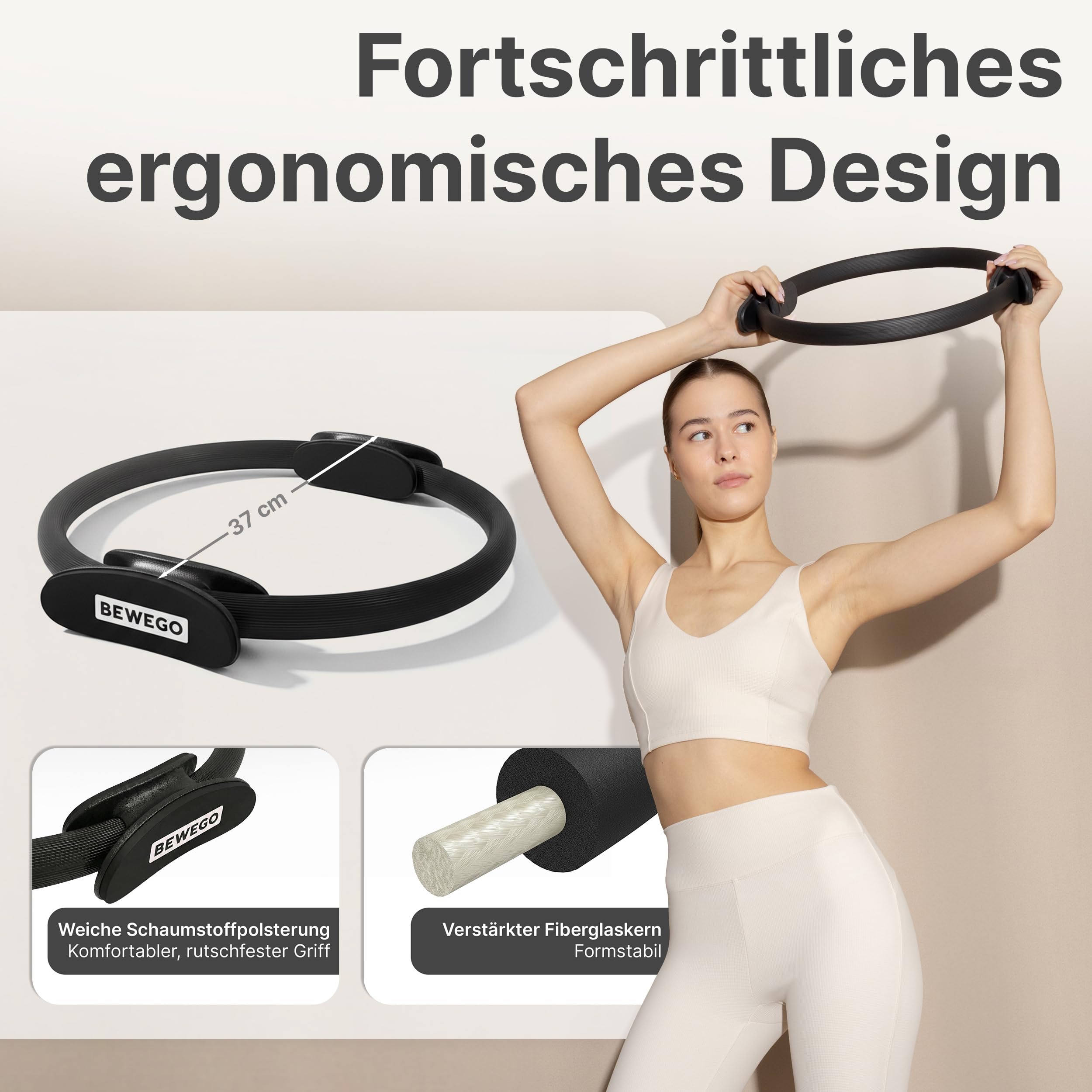 Pilates Ring - 37 cm Fitnessring für Beckenboden, Core und Beine, Widerstandsring für Zuhause, Trainingsring im Essential Kit, Magic Circle für Stretching & Yoga
