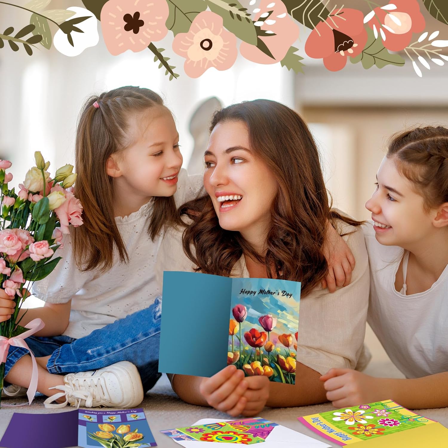 Feifeiya 240 Pcs Mothers Day Card Bulk with Envelopes Assorted Styles Floral Blank Greeting Cards Mother's Day Mom Birthday Gift Supplies for Florist Church Mom Flower