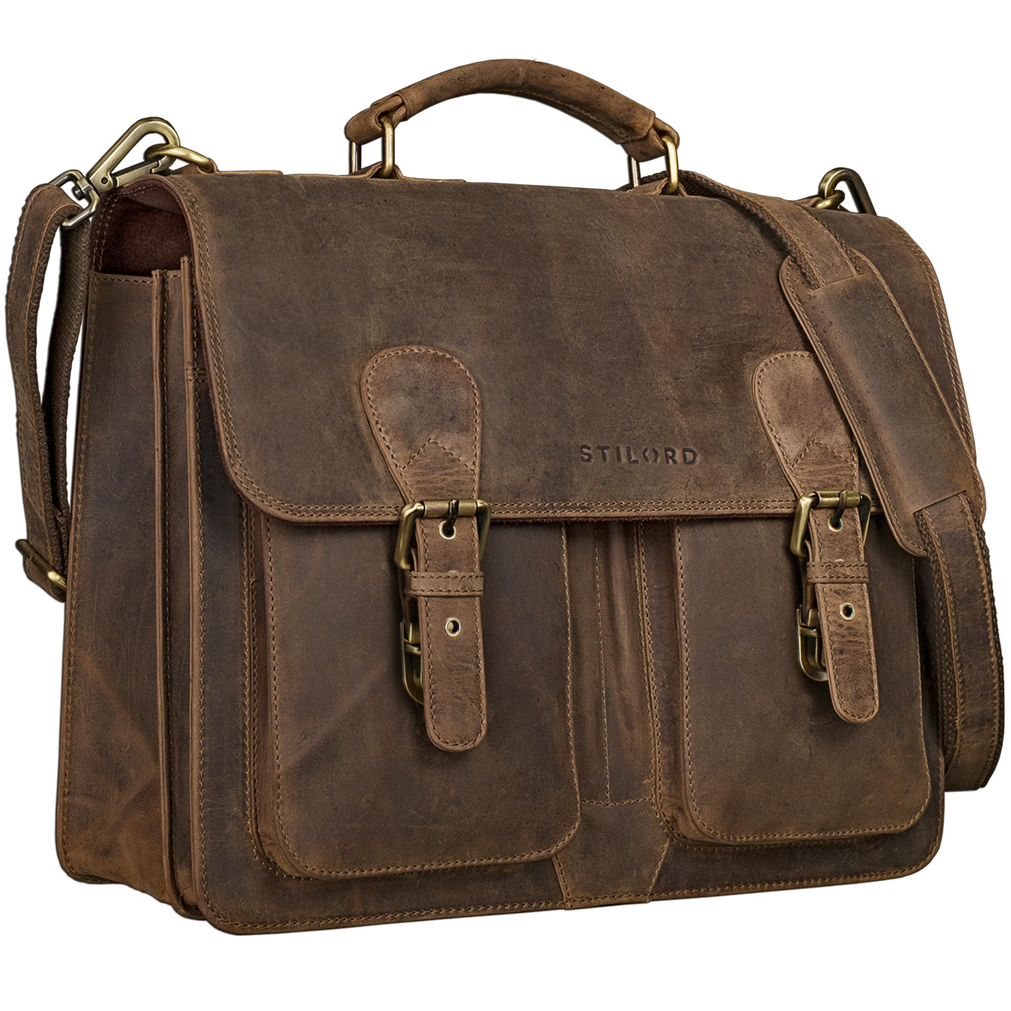 STILORD Denver Grand Sacoche Homme Cuir Marron - Sacoche Porte Document pour Ordinateur 15,6-16 Pouces Vintage - comme Serviette Professeur ou Sac pour Le Cours