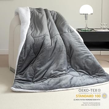 Sherpa Fleece Blanket- Thick Warm Blanket for Winter, Soft Fuzzy Plush Blanket for Bed, Couch, Travel, Grey, Super King Plus, 243x304CM