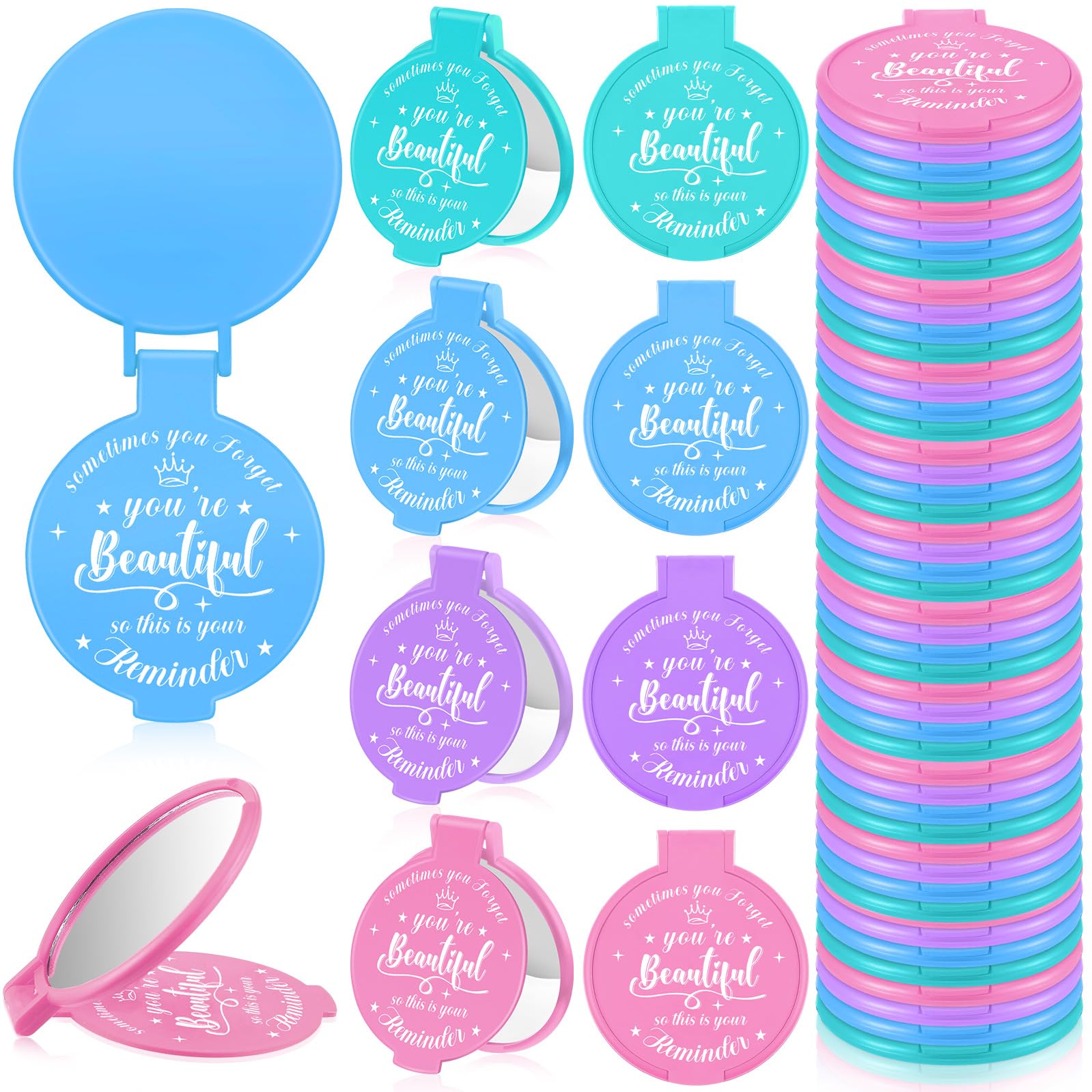 Gulfmew 36 Pcs 2.76 Inch Inspirational Compact Mirror Bulk Galentines Women Small Gifts Valentine's Day Party Favors Purse Mirror Pocket Mini Stuffer