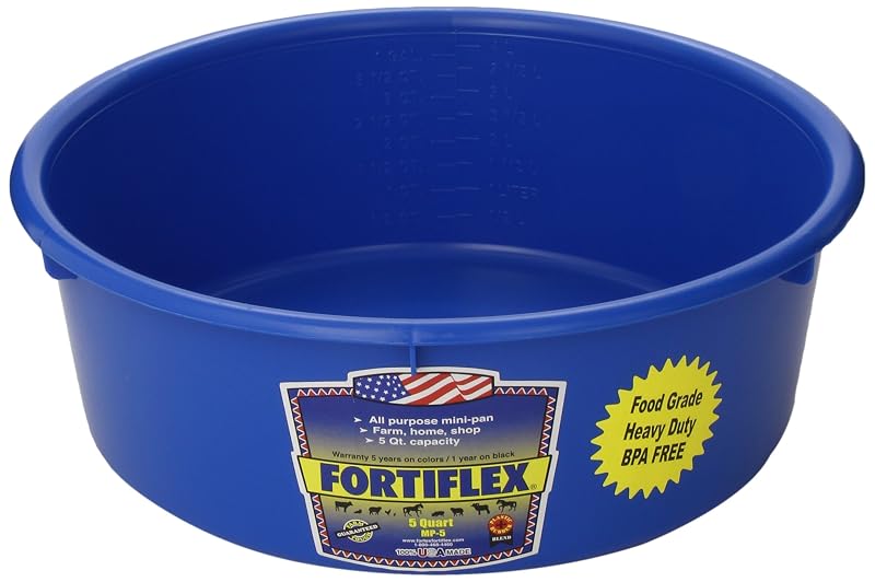 Comedouro e Bebedouro para Cães e Cavalos Fortiflex MP-5 em Borracha e HDPE, Azul, 4,73 L