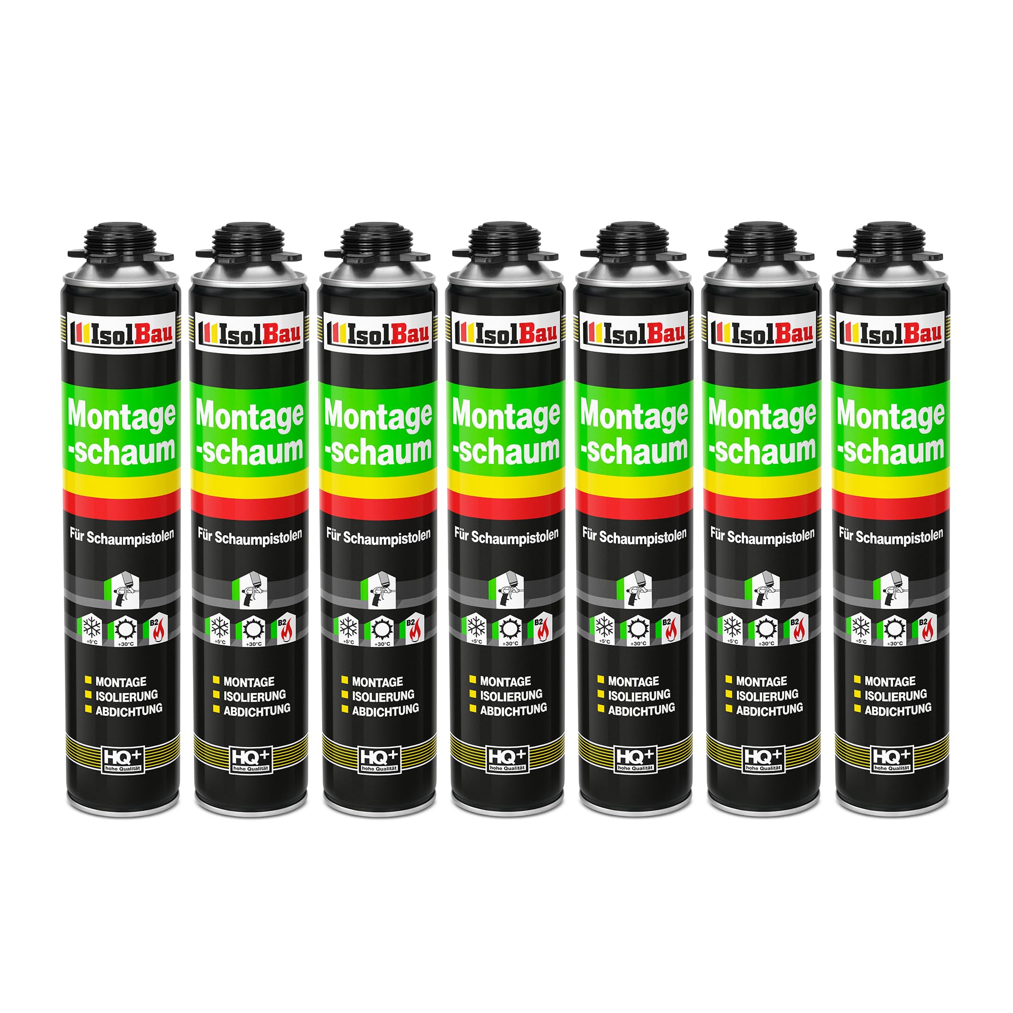Isolbau - Lot de 7 x 750 ml de mousse polyuréthane monocomposante de construction/montage pour pistolet - Mousse de construction pour isolation et étanchéité pour intérieur et extérieur