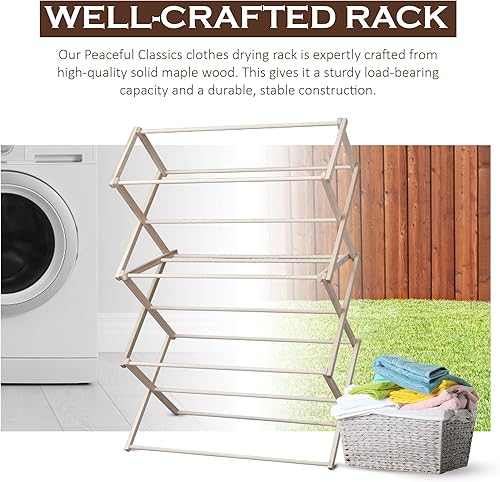 Miniatura 6 de Peaceful Classics Amish - Estante de madera para ropa sucia, hecho a mano, estante de secado plegable para toallas, mantas, artículos esenciales