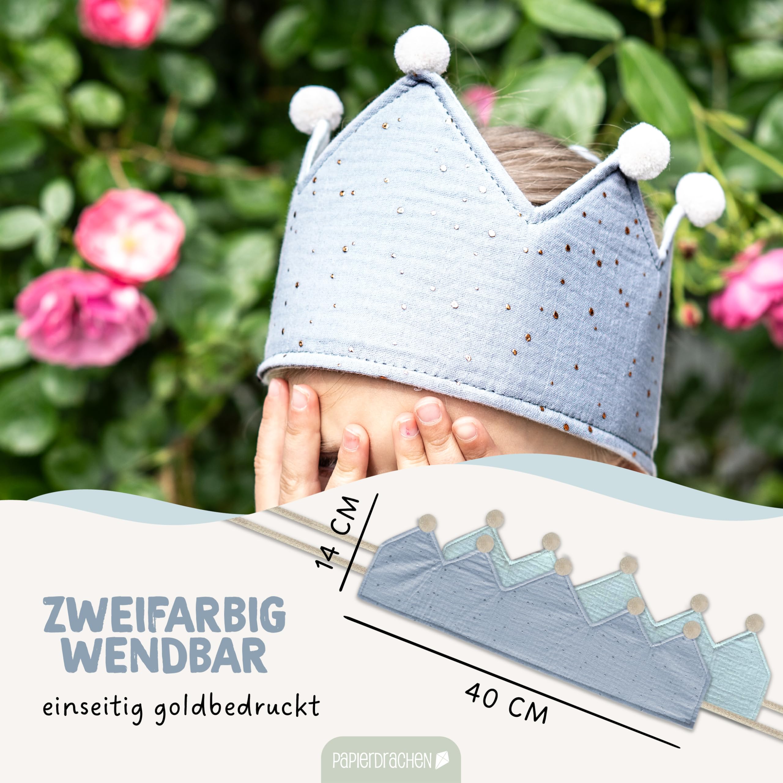 Paper Dragon Muslin Crown Printed Blue - Set 02, Bule, 26x16,5x1,6 - Image 3