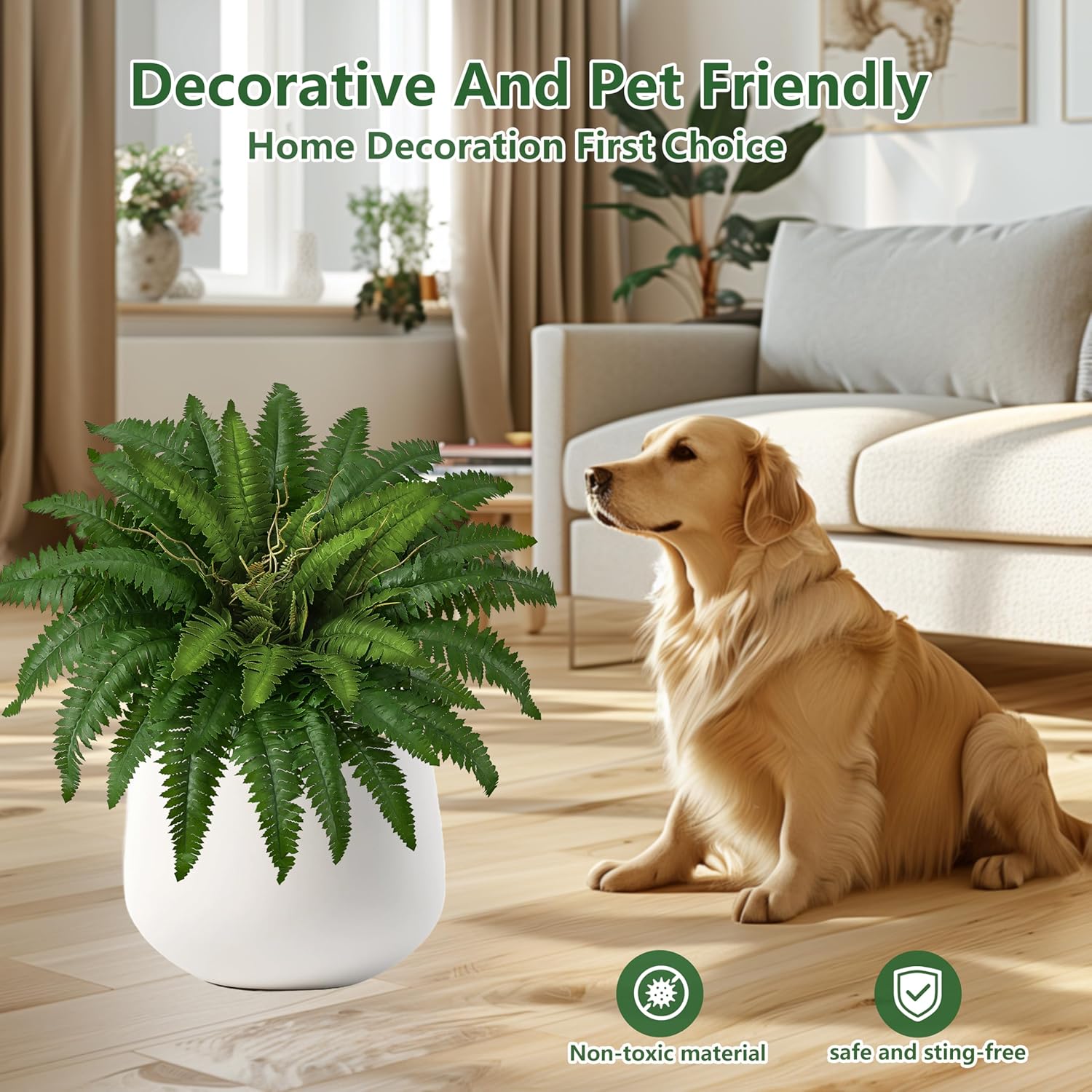 40 in Artificial Boston Ferns Bush, Set of 2 Large Faux Ferns Plants, 53 Branches Fake Ferns for Home Living Room Decor, Indoor and Outdoor