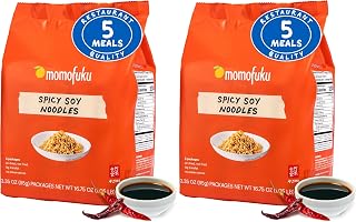 Momofuku Spicy Soy Ramen Noodles by David Chang, 5 Count (Pack of 2) Air-Dried Vegan Instant Noodles with Sauce