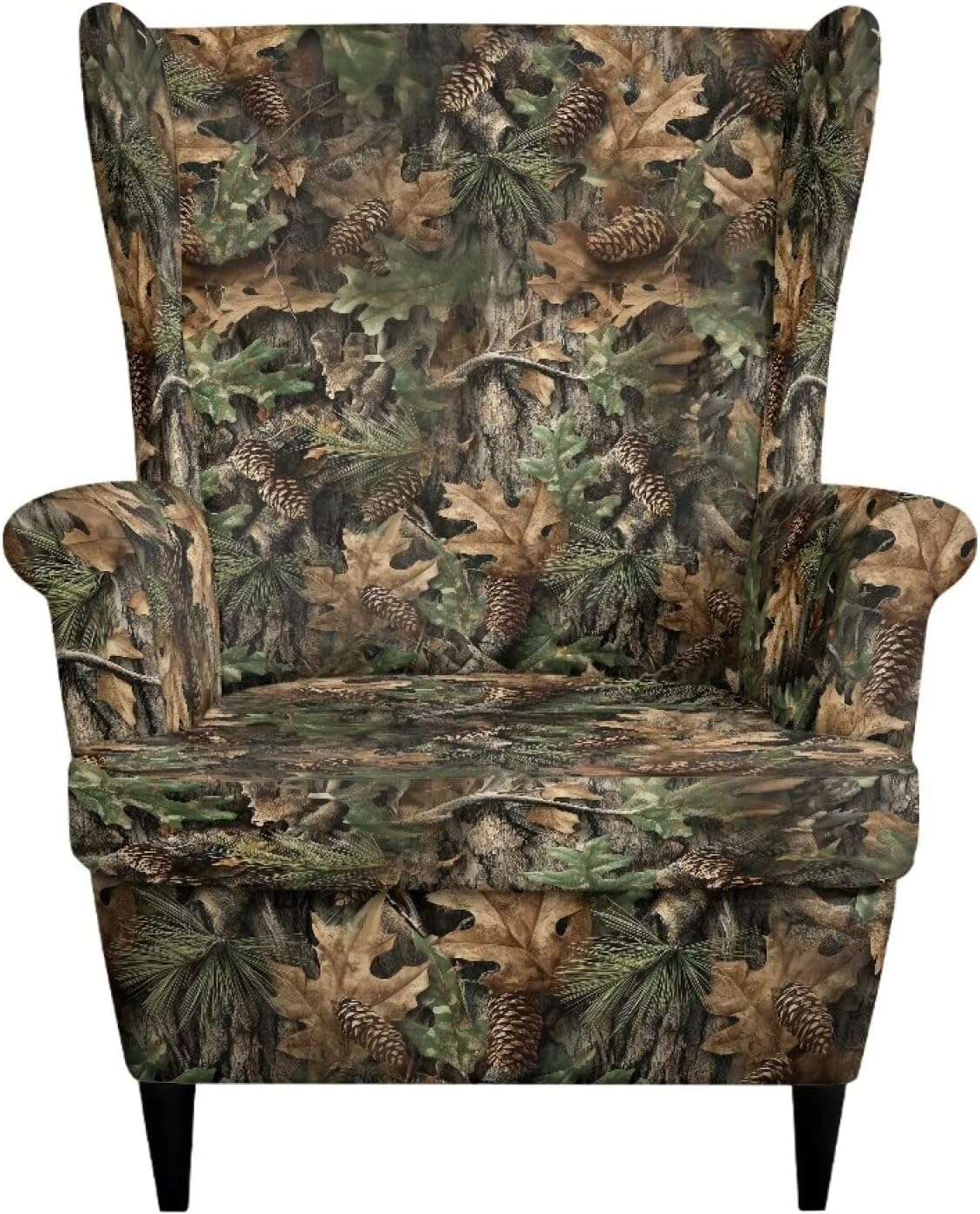 ZDCUSTOM Hunting Camo Wing Chair Slipcovers 2 Pieces Stretch Spandex Wingback Chair Covers Washable Non-Slip Furniture Protector with Elastic Bottom for Living Room Bedroom