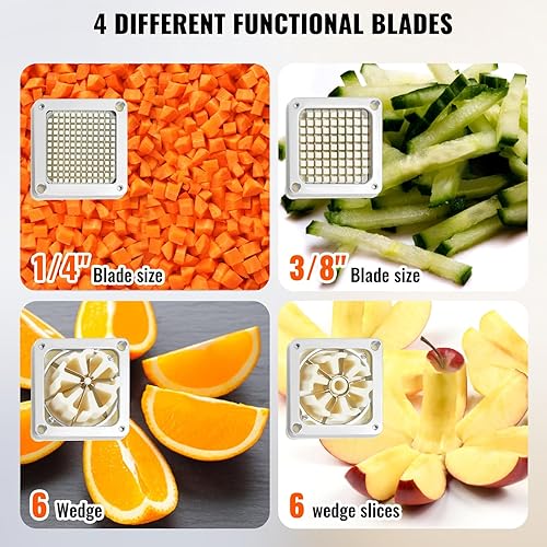 Miniatura 3 de VEVOR Cortador comercial para papas fritas con 4 cuchillas de repuesto, cuchilla de 14 y 38  Picador Easy Dicer, rebanador de 6 cuña y