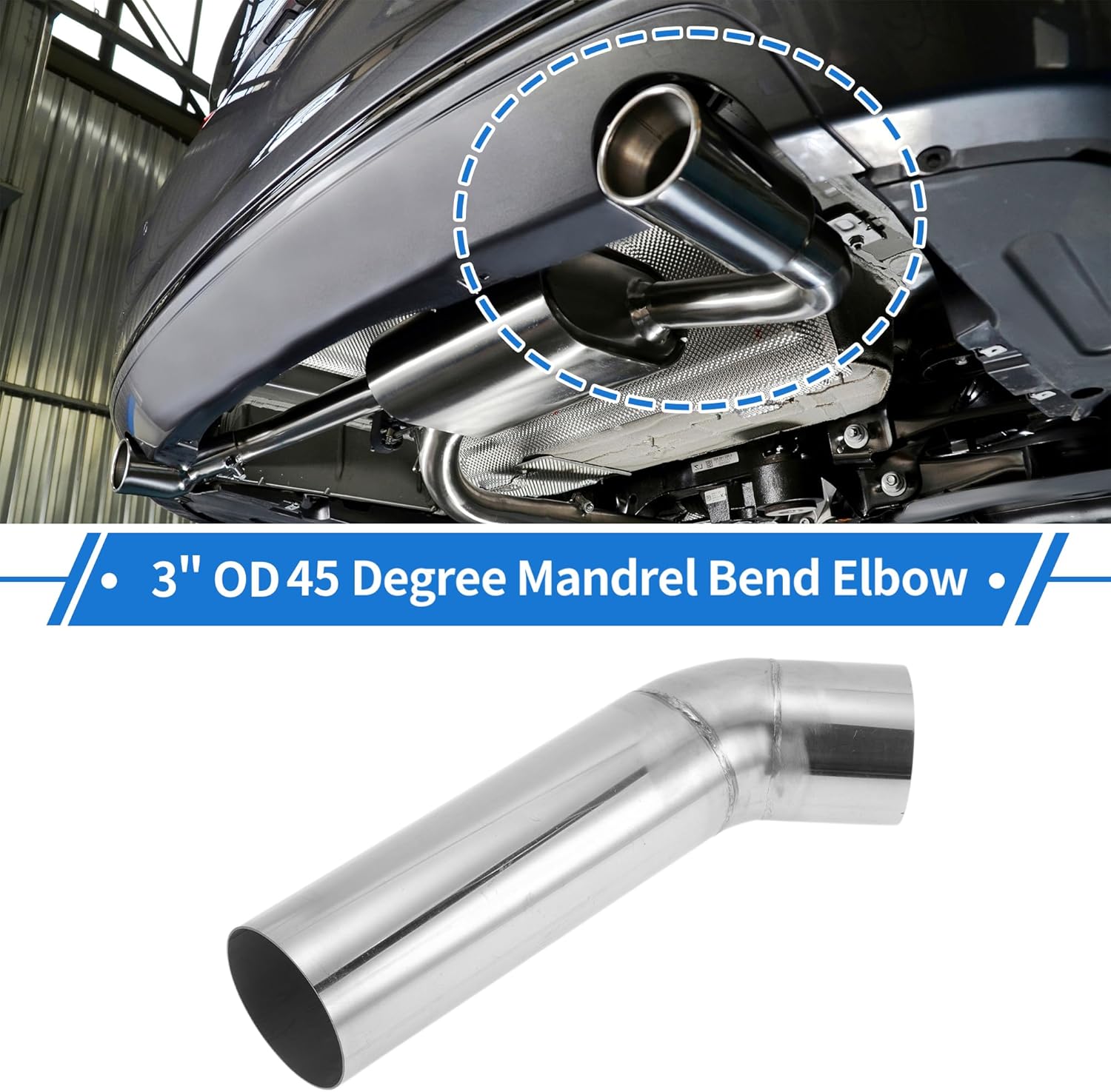 3" OD 45 Degrees Mandrel Bend Elbow T304 Stainless Steel Exhaust Tube Pipe Piping Surface Polishing Silver Tone