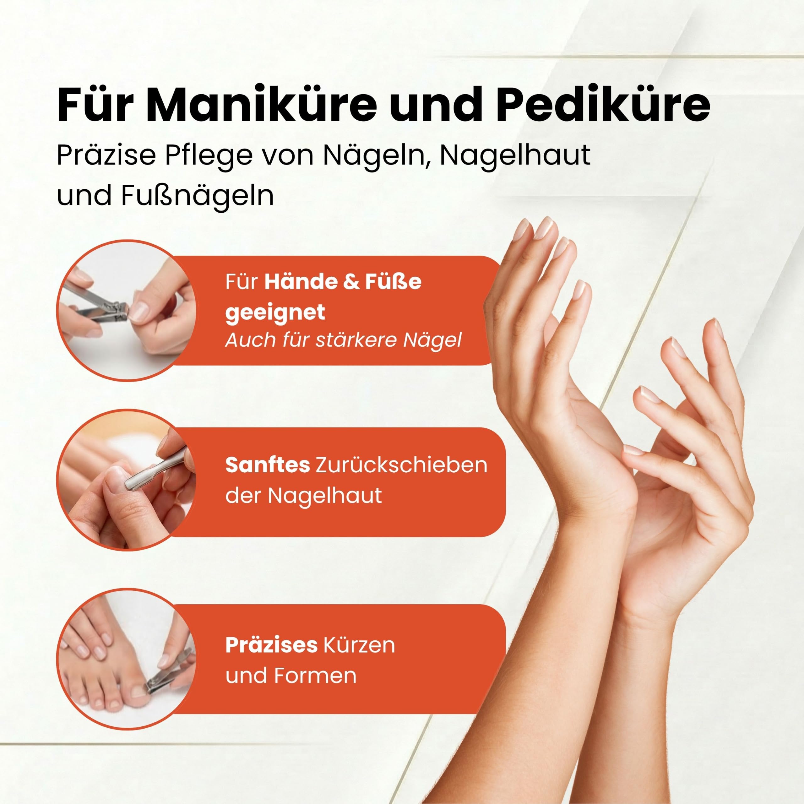 Hans Kniebes Maniküre Set 7-teilig Orange – Profi Nagelpflege & Pediküre Set für Damen & Herren – Edelstahl Nagelschere, Nagelknipser & Pinzette – Echtes Nappa Leder Etui – Reise Manikürset