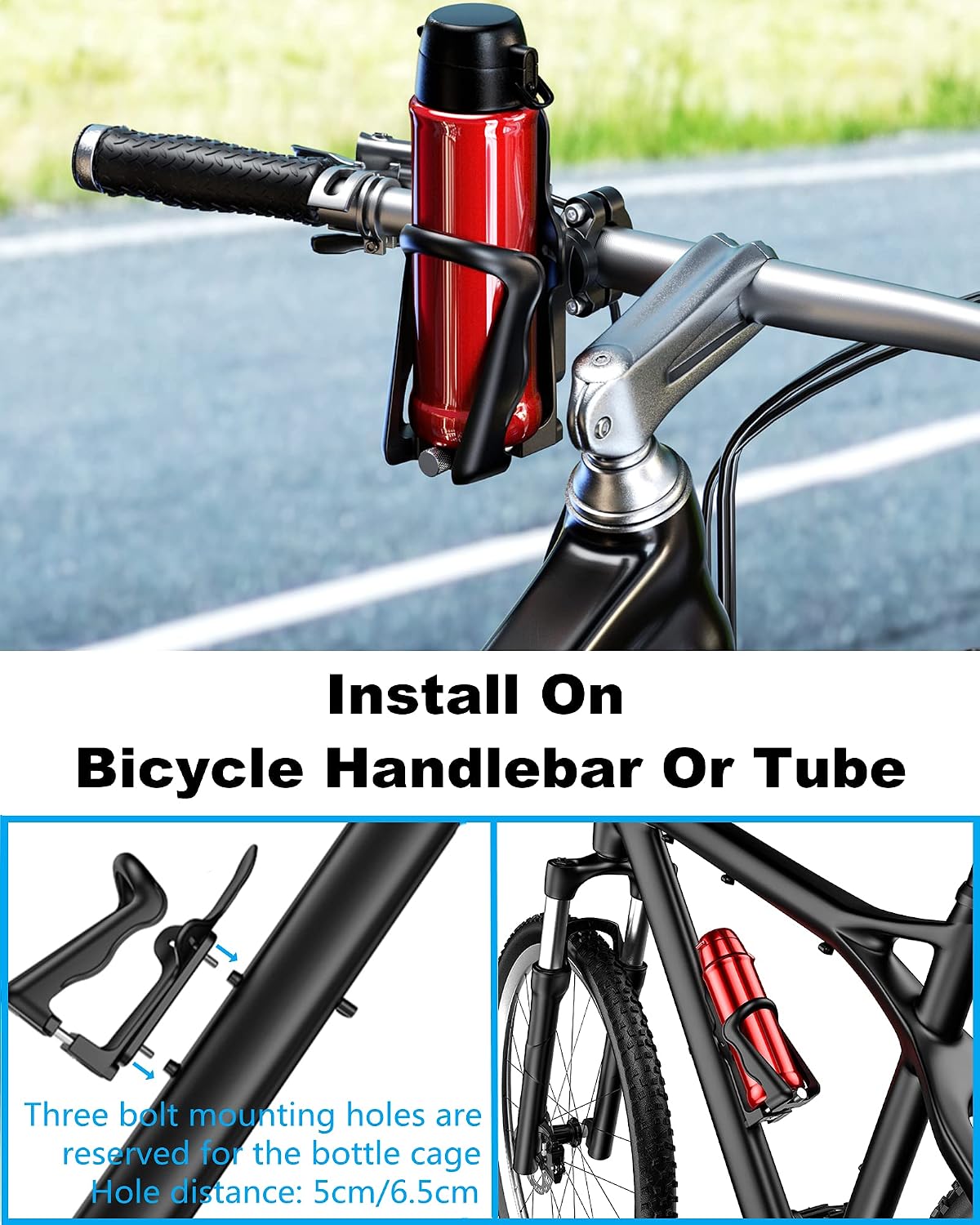 KEWIG Bicycle Water Bottle Holder for Bike & Motorcycle | Adjustable Bike Water Bottle Cages Fit for Diameter 2'' - 3'' Cup, Compatible with Handlebar or Tube 20mm to 35mm in Diameter