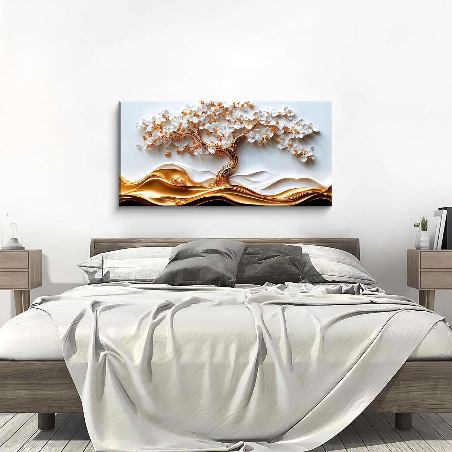 QSQ White Flower Wall Art Gold Tree Of Life Wall Art Prints 20 * 40 Inch image 3