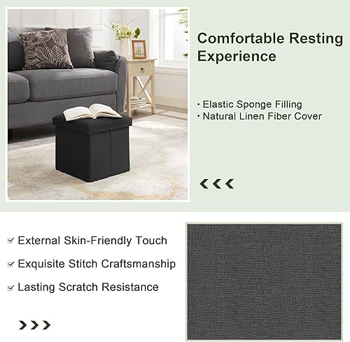 Vista 35 de VECELO Otomana de almacenamiento, reposapiés plegables de 11.8 pulgadas, taburete multiusos para reposapiés, otomanas plegables de tela de lino