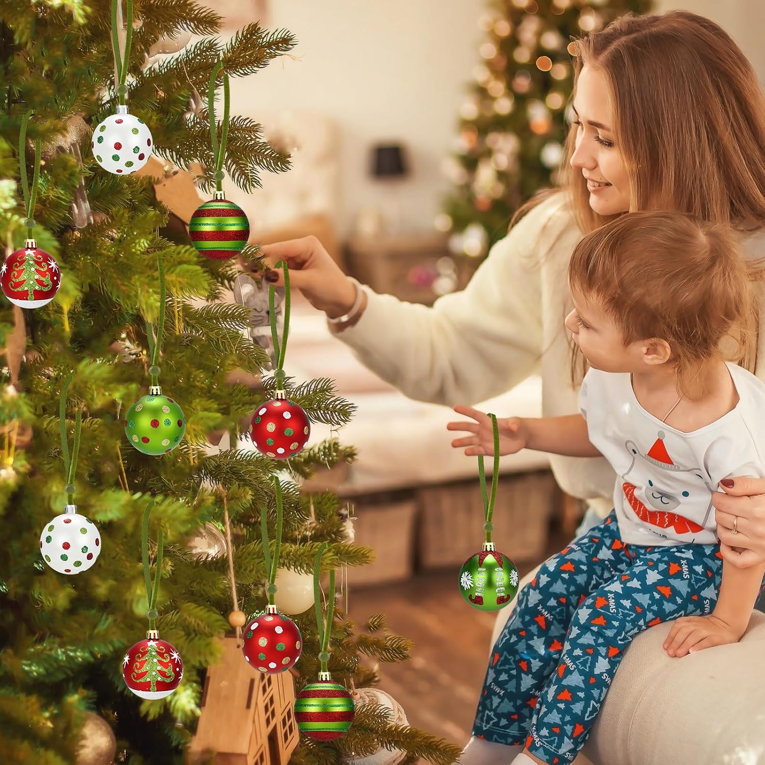 50 PCS Christmas Hangers Ribbons Adjustable Ornament Ribbon Hangers Green Velvet Christmas Tree Hanging Strings for Ornaments Hanging Tree Decorations