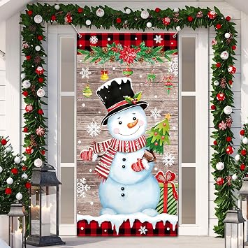 Tiamon Christmas Snowman Door Covers Decoration, 35 x 71 Inch