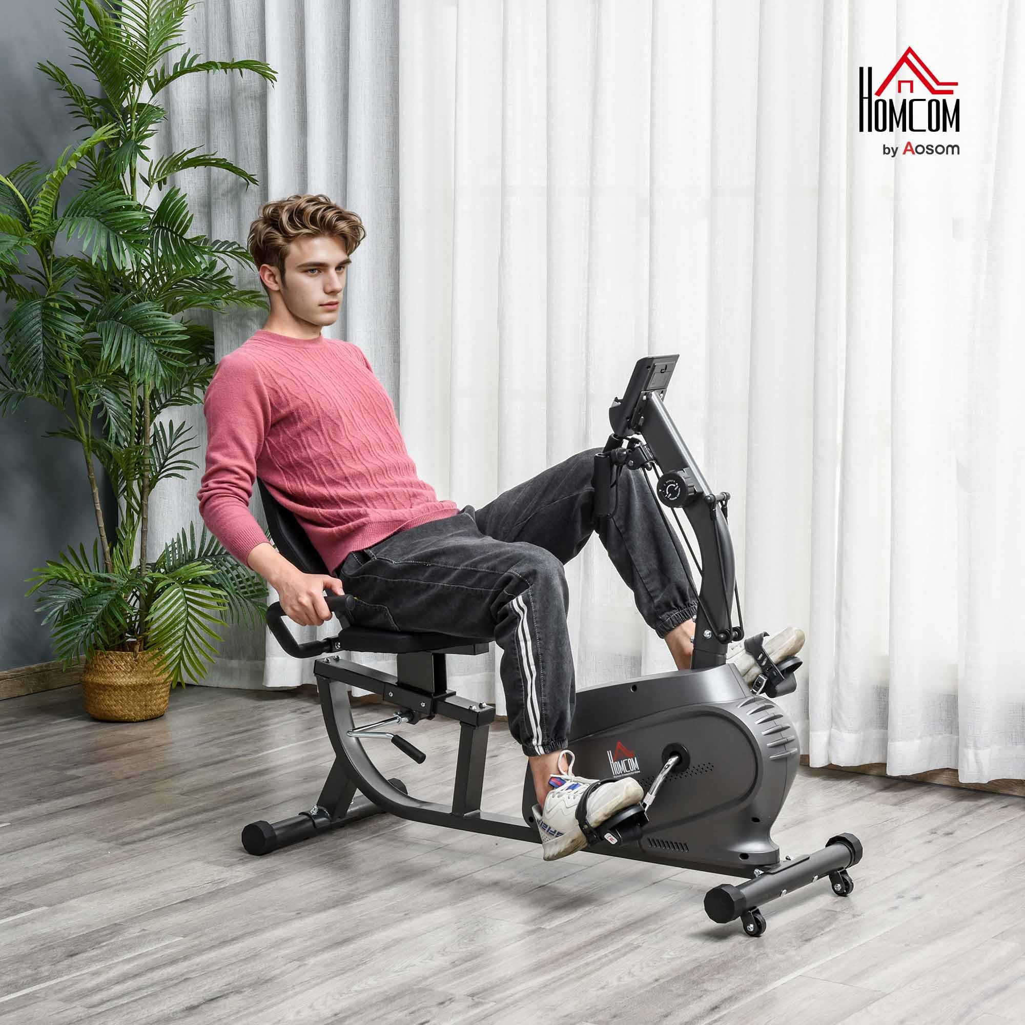 HOMCOM Vélo d'Appartement Semi-Allongé Magnétique Silencieux pour Rééducation Seniors, Noir
