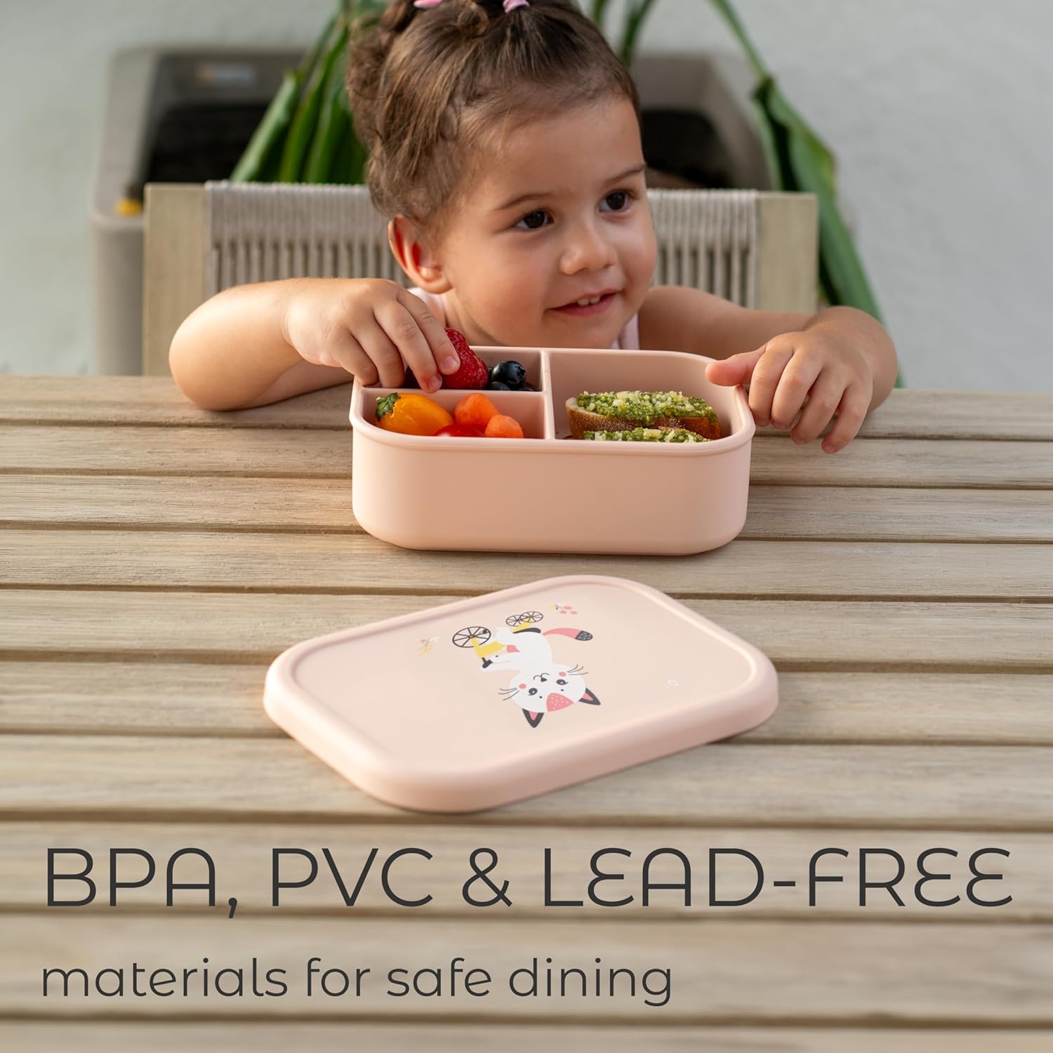 ASOMIC Silicone Toddler Bento Lunch Box, 3 Compartments, Leakproof, BPA-Free, Microwave & Dishwasher Safe for Daycare & Preschool (Polar Bear)